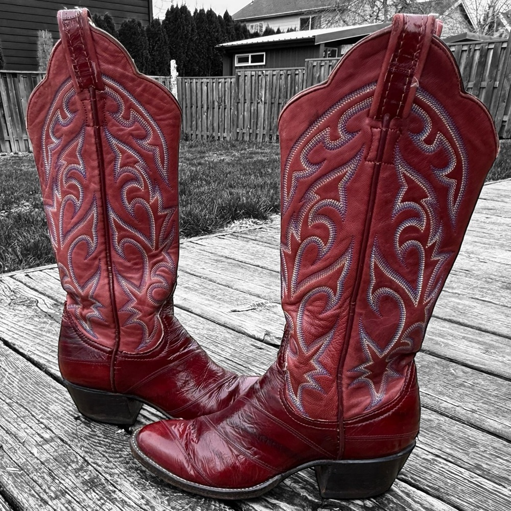 Vintage Larry Mahan Eel Skin and Leather Women’s Cowboy Boots